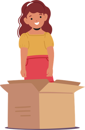 Child standing with cardboard box  Illustration