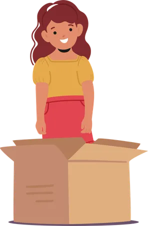 Child standing with cardboard box  Illustration