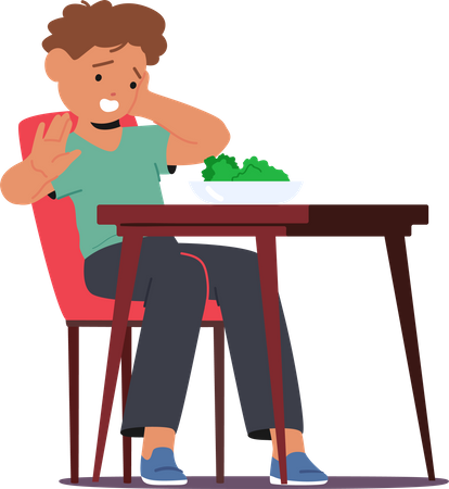Child Stubbornly Rejects Eating Broccoli  Illustration