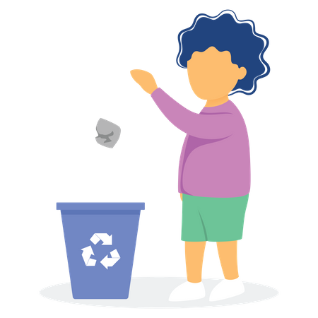 Child throwing waste in dustbin Illustration