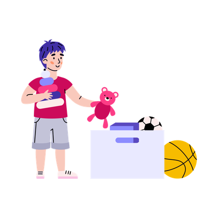 Child tidying up his toys himself  Illustration