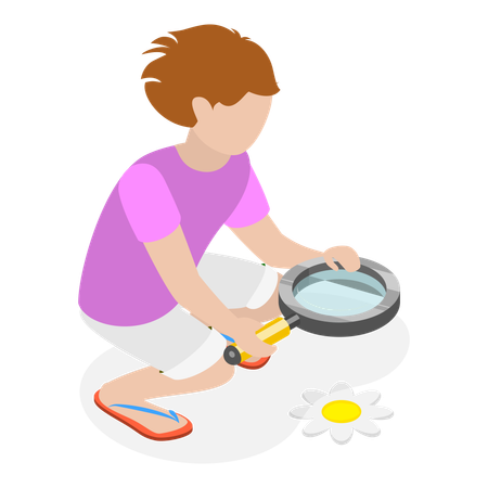 Child using its sensory organ to study flower  Illustration
