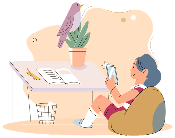 Child using smart phone at home  Illustration