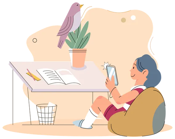 Child using smart phone at home  Illustration