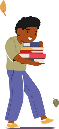 Child Walk With Books Black Kid Boy Character Joyfully Carrying A Stack Of Books Symbolizing The Love For Learning Exploration And The Power Of Knowledge Cartoon People Vector Illustration Illustration