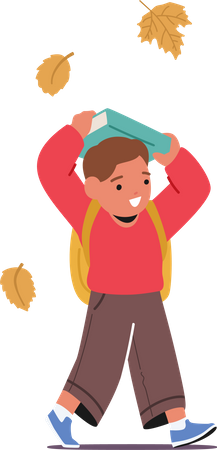 Child Walks With Book Over The Head  Illustration