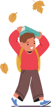 Child Walks With Book Over The Head Young Boy Character Hurry To School Take Steps With A Book In Hands Embodying Curiosity Learning And The Joy Of Exploration Cartoon People Vector Illustration Illustration