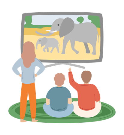 Child watching animals on tv  Illustration