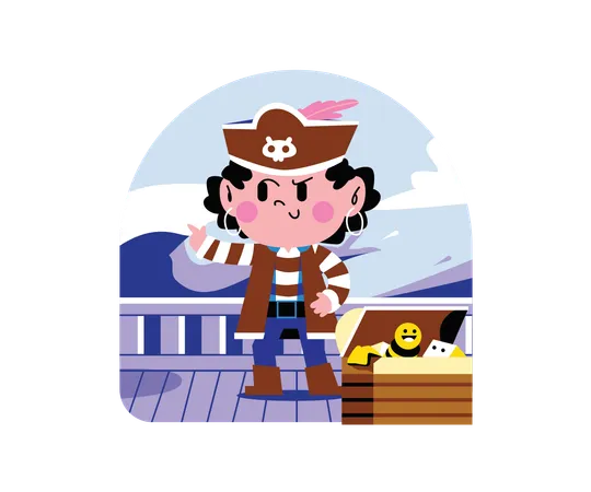 Child wear pirate Costume  일러스트레이션
