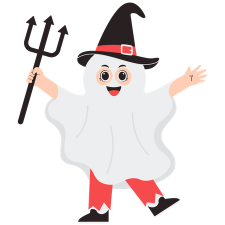 Child wearing Ghost costume  Illustration