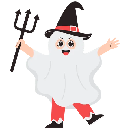 Child wearing Ghost costume  Illustration