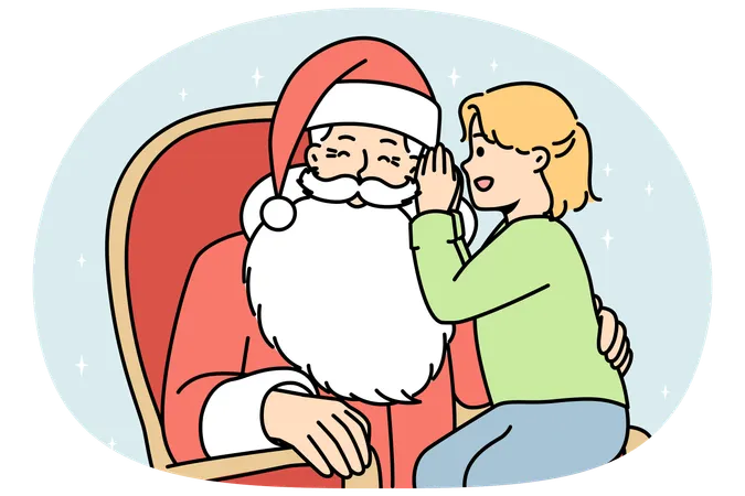 Child whispering in Santa Claus ear  Illustration