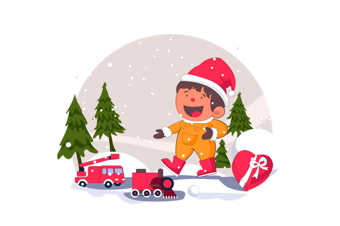 Child with Christmas toys  Illustration