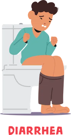 Child With Diarrhea Sits On A Toilet Uncomfortable And Grimacing Seeking Relief From An Upset Stomach Little Boy Character Suffering From Belly Problems Cartoon People Vector Illustration Illustration