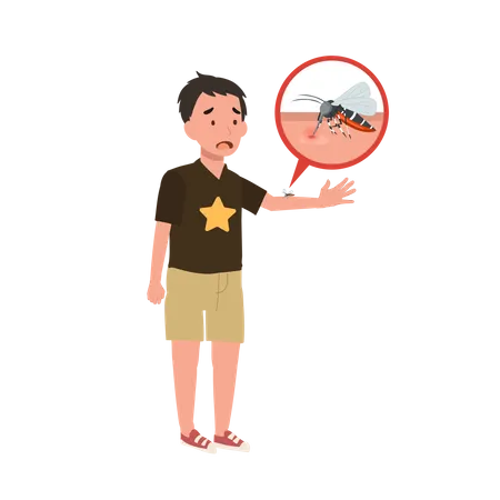 Preventing Zika Virus Spread Concept Ypung Little Child With Mosquito Bites Scratching Itchy Skin In Summertime Illustration