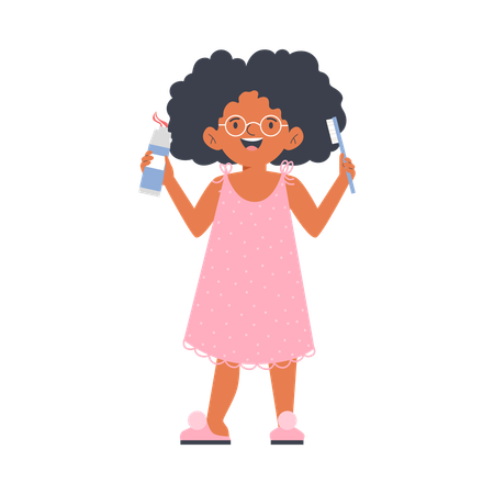 Child with toothbrush and toothpaste  Illustration