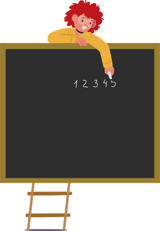Child writing on blackboard using chalk Illustration