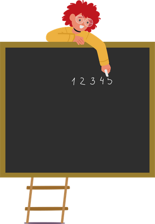 Child writing on blackboard using chalk  Illustration