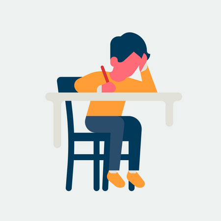 Child Writing setting on study desk  Illustration