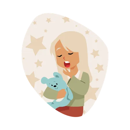 パジャマ姿であくびをする子供  イラスト