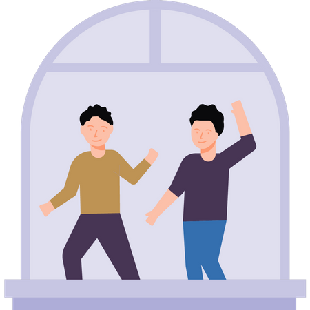 Children are dancing on the balcony  Illustration