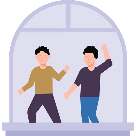 Children are dancing on the balcony  Illustration