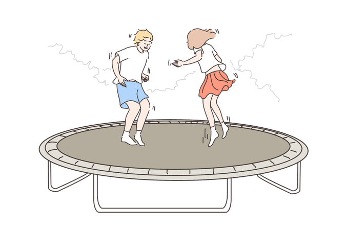 Children are jumping on trampoline  イラスト