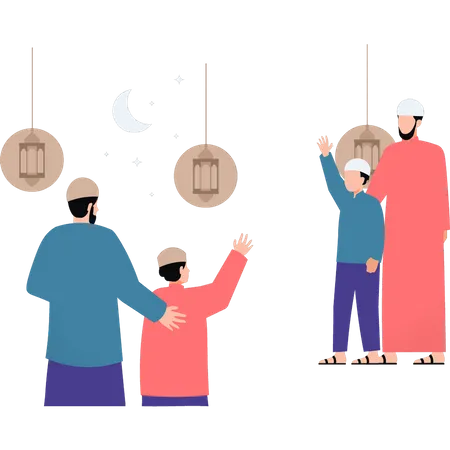 Children are meeting on Eid  Illustration