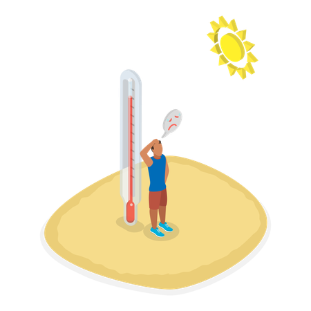 Children are sad because of extreme hot temperature  Illustration