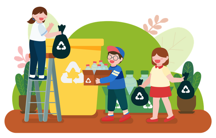 Children are sorting out plastic bottle  Illustration