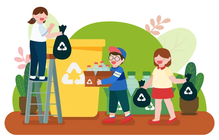 Children are sorting out plastic bottle  Illustration