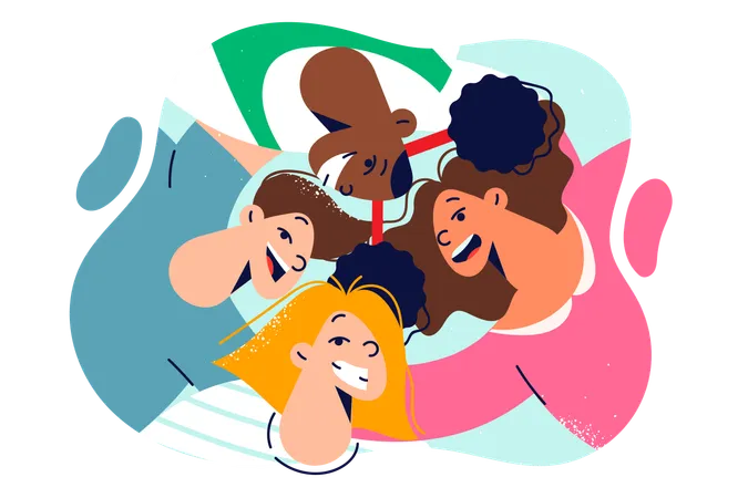 Cheerful Children Laugh Standing In Circle Receiving Positive Emotions From Walk Together Multiracial Children Boys And Girls Enjoy Happy Childhood And Opportunity To Spend Time With Friends Illustration