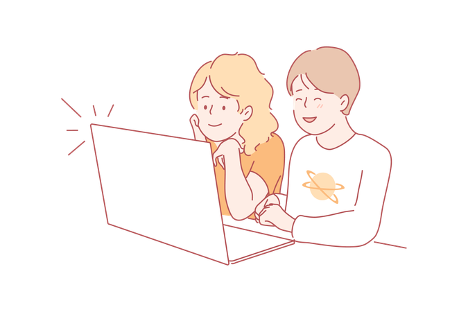 Children are watching online tutorials  Illustration