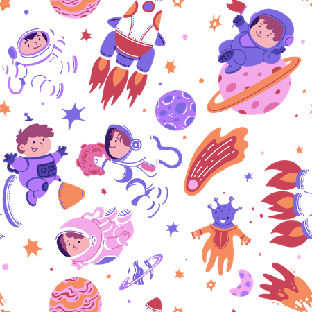 Children astronauts in space  Illustration