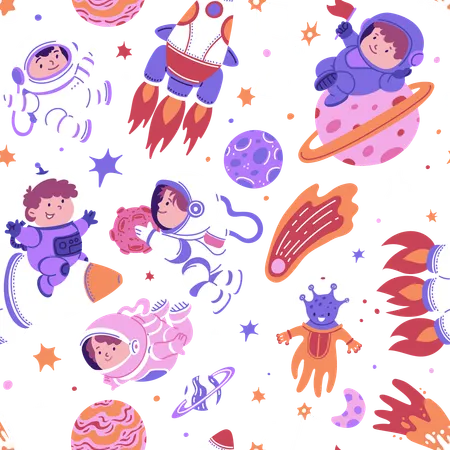 Children astronauts in space  Illustration