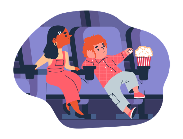 Children at the cinema  Illustration