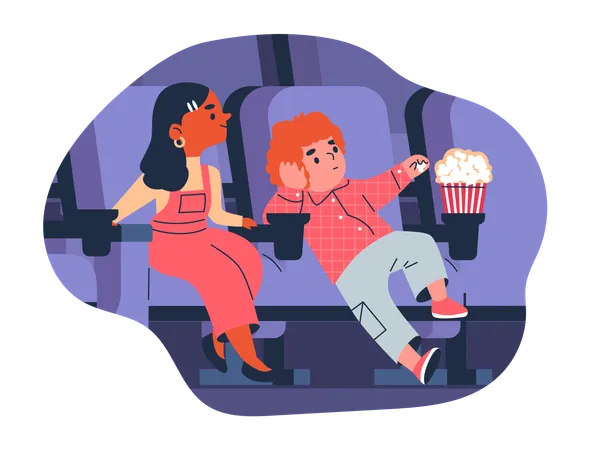 Children at the cinema  Illustration