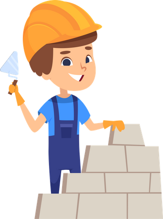 Best Premium Children builders working on construction site Illustration  download in PNG & Vector format