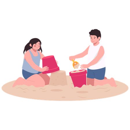 Children building Sandcastles  Illustration