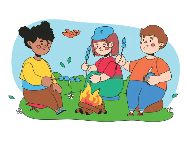 Children camping Illustration