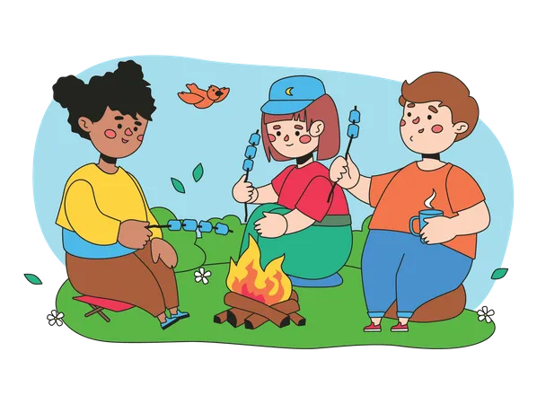 Children camping  Illustration