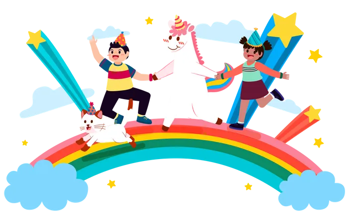 Children celebrating birthday  Illustration