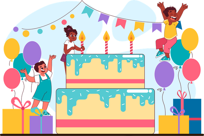 Children celebrating birthday party  Illustration