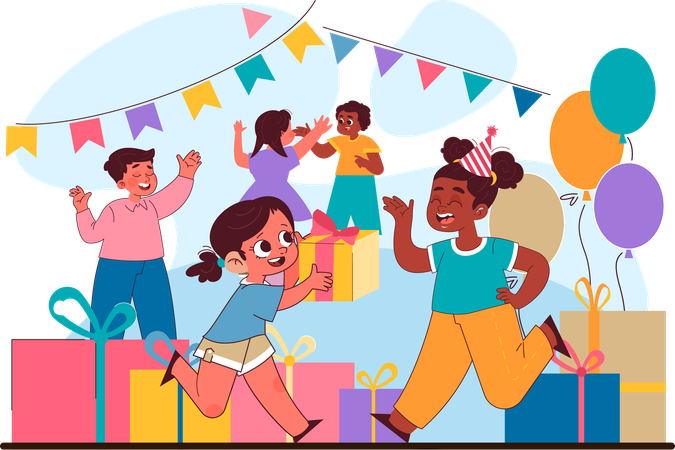 Children celebrating birthday party  Illustration