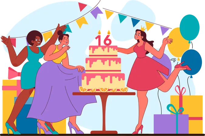 Children celebrating birthday party  Illustration