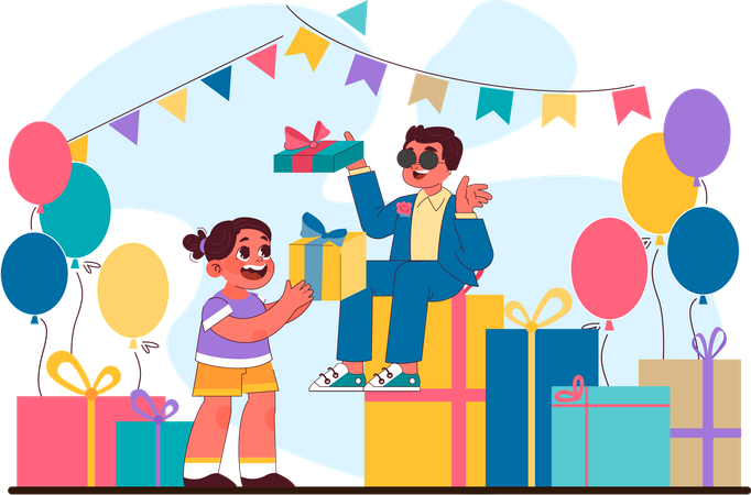 Children celebrating birthday party  Illustration