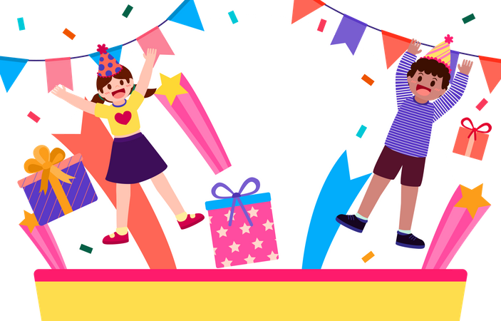 Children celebrating birthday party  Illustration