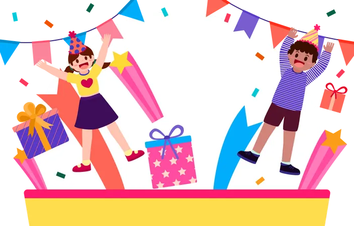 Children celebrating birthday party  Illustration