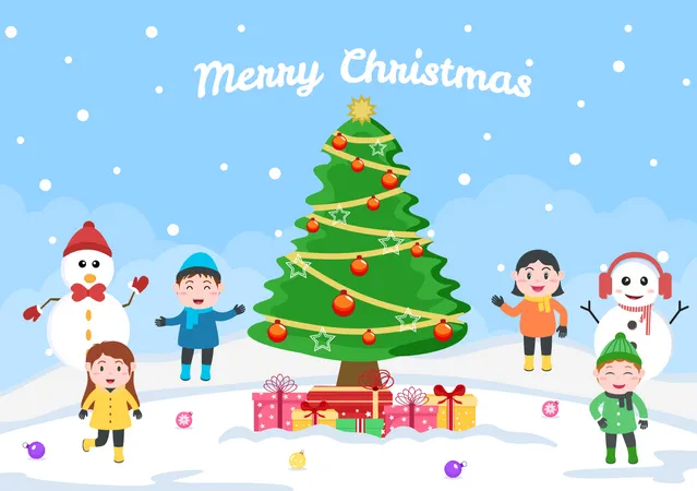 Children celebrating christmas  Illustration