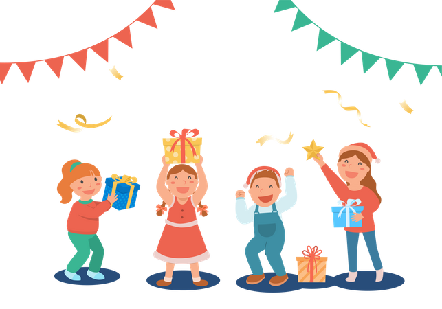 Children celebrating christmas party Illustration